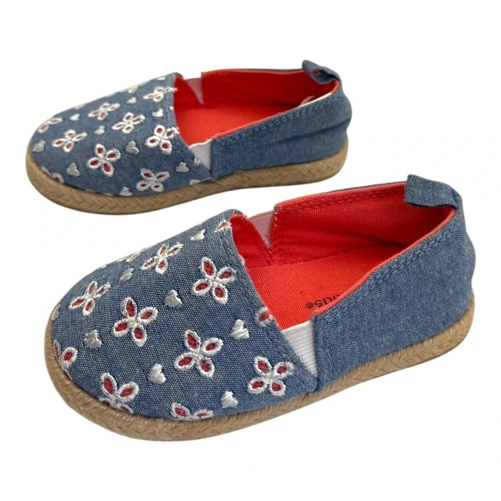 Koala Kids Toddler‎ Girls Denim Floral Embroidered Slip-On Shoes Blue Sz 6
